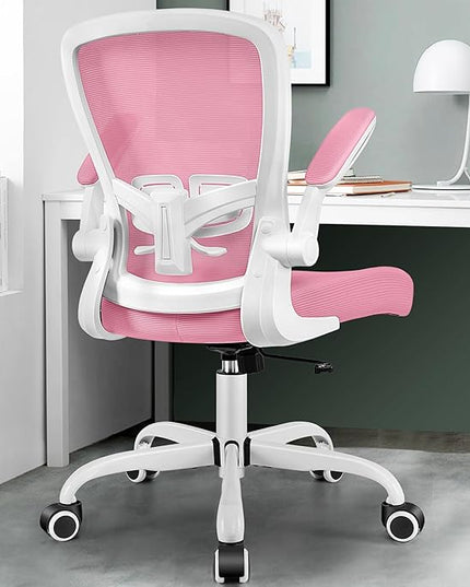 MINLOVE Office Chair Ergonomic Desk Chair with Adjustable Lumbar Support and Height, 90° Flip-up Armrests, Ergo Desk Chairs with Wheels, Home Work Use (Pink) - LeafyLoom
