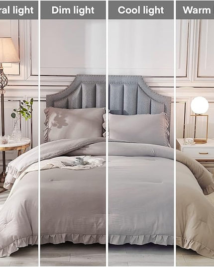 Andency California King Comforter Set Wheat (104x96Inch), 3 Pieces Cal King Ruffle Comforter, Oversized Farmhouse Shabby Chic Bed Comforter, Lighteweight and Soft Microfiber Bedding Set - LeafyLoom