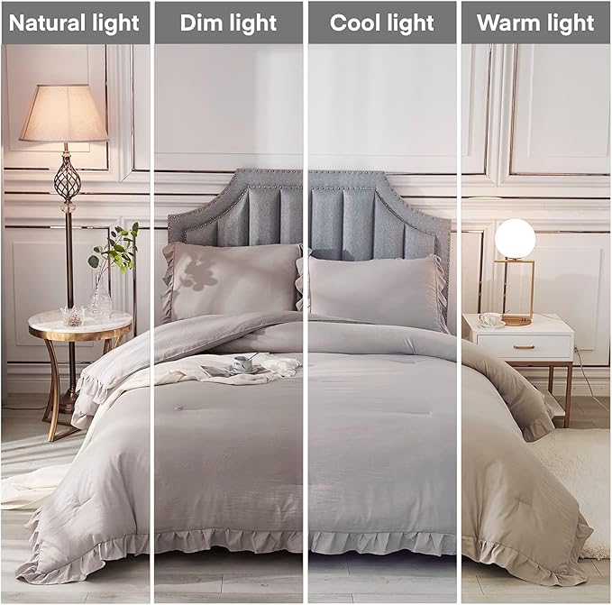 Andency California King Comforter Set Wheat (104x96Inch), 3 Pieces Cal King Ruffle Comforter, Oversized Farmhouse Shabby Chic Bed Comforter, Lighteweight and Soft Microfiber Bedding Set - LeafyLoom