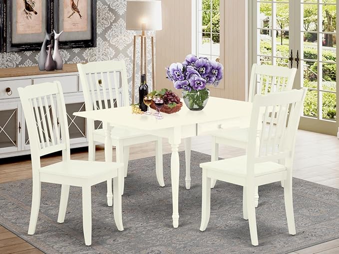East West Furniture MZDA5-LWH-W Monza 5 Piece Set for 4 Includes a Rectangle Kitchen Table with Dropleaf and 4 Dining Room Chairs, 36x54 Inch - LeafyLoom