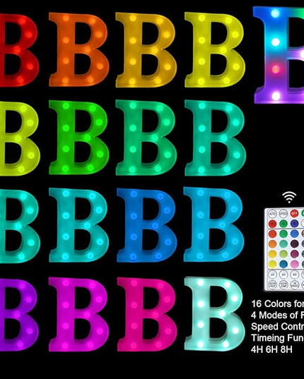 Colorful Letter LED Lights, 16 Colors Changing LED Marquee Letter Lights, Dimmable Night Lights for Wedding, Birthday, Holiday, Party, Bar, Christmas Decoration,Dorm Room Decor- Multicolor B - LeafyLoom