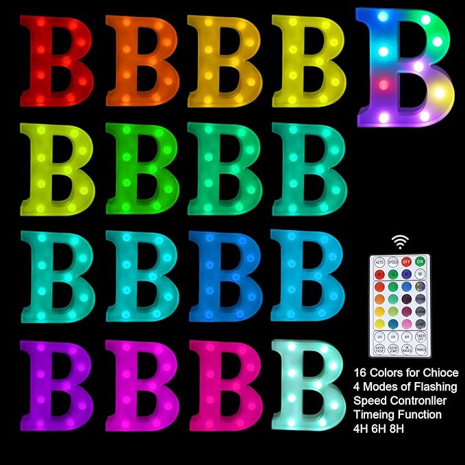 Colorful Letter LED Lights, 16 Colors Changing LED Marquee Letter Lights, Dimmable Night Lights for Wedding, Birthday, Holiday, Party, Bar, Christmas Decoration,Dorm Room Decor- Multicolor B - LeafyLoom