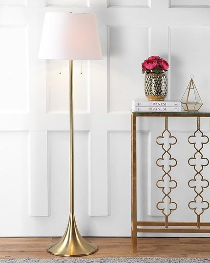 JONATHAN Y JYL3001A Amelia 63" Metal LED Floor Lamp, Modern, Contemporary, Glam, Elegant, Office, Living Room, Family Room, Dining Room, Bedroom, Hallway, Foyer, Brass - LeafyLoom