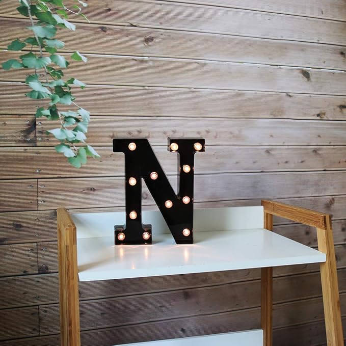 Light Up Black Alphabet Marquee Letters Sign LED Marquee Number Lights Sign for Night Light Home Bar Christmas Lamp Birthday Party Wedding Decoration N - LeafyLoom