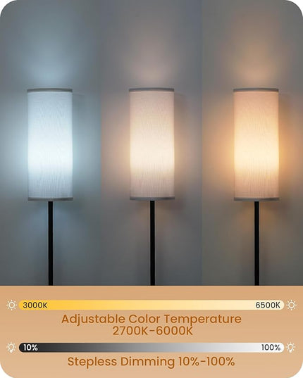 Dimmable Floor Lamp for Living Room, Corner Floor Lamp with Remote, 66'' Standing Tall Lamp, Linen Lampshade, 10W 800LM LED Bulb for Bedroom Study, FCC Listed Black and Pure White CW06LD05 - LeafyLoom