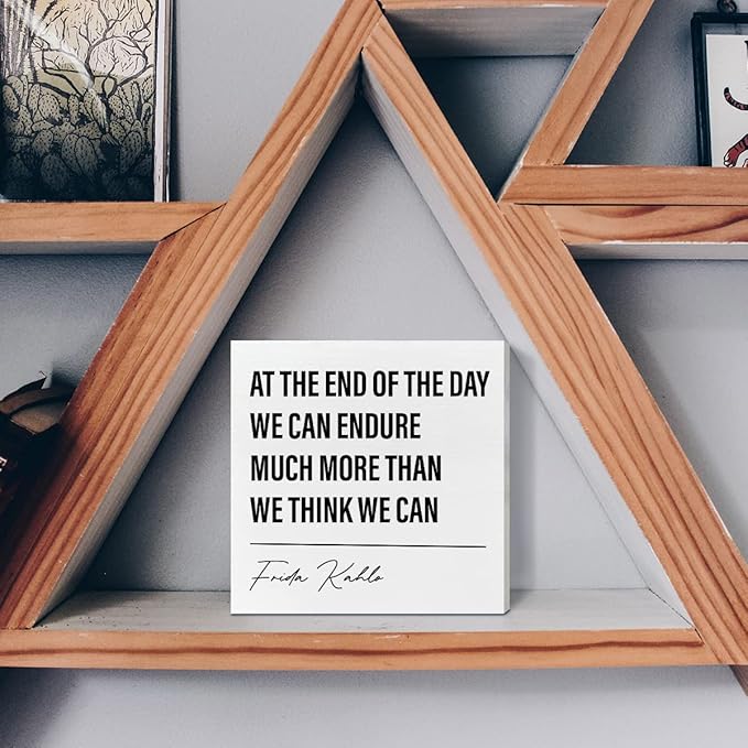 Home Office Desk Wooden Box Sign Decor, We Can Endure Much More Than We Think, Inspirational Quotes Desk Decor Motivational Desk Decorations for Women Girls Teens Student Office Classroom School - LeafyLoom