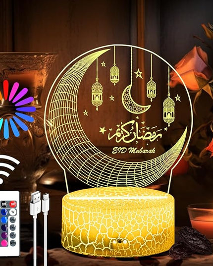 Ramadan Mubarak Decorations, Ramadan LED Night Light with Remote 16 Color Flashing, Eid al-Fitr Mubarak 3D Star Moon Lights for Bedroom Ramadan Gifts for Islamic Holiday Believers Muslims Home Decor - LeafyLoom