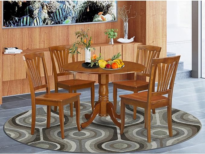 East West Furniture DLAV5-SBR-W 5 Piece Kitchen Table & Chairs Set Includes a Round Dining Room Table with Dropleaf and 4 Dining Chairs, 42x42 Inch, Saddle Brown - LeafyLoom