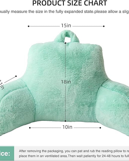 Aimuan Reading Pillow Bed Rest Pillow with Arms Rabbit Fur Cushion for Adults Teens Incline Rest Sitting up & Sleeping Snoring Pillow with Pregnancy Lumbar Back Support (Standard, Green) - LeafyLoom