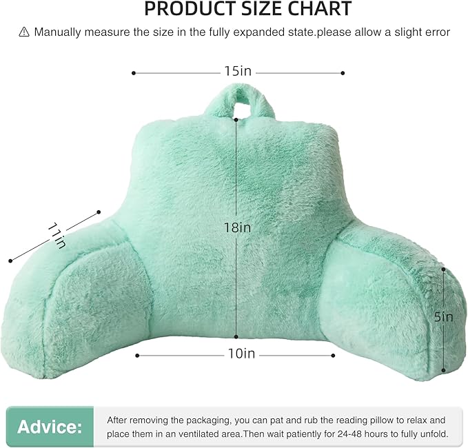 Aimuan Reading Pillow Bed Rest Pillow with Arms Rabbit Fur Cushion for Adults Teens Incline Rest Sitting up & Sleeping Snoring Pillow with Pregnancy Lumbar Back Support (Standard, Green) - LeafyLoom