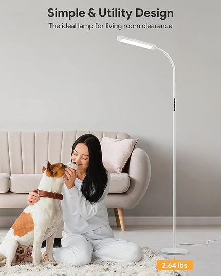MediAcous Floor Lamp, LED Floor Lamp with Remote, 5 Colors & 5 Brightness & Stepless Adjustable Standing Lamp Work with Wall Switch,1H Timer, Memory Function, Gooseneck for Living Room Bedroom, White - LeafyLoom