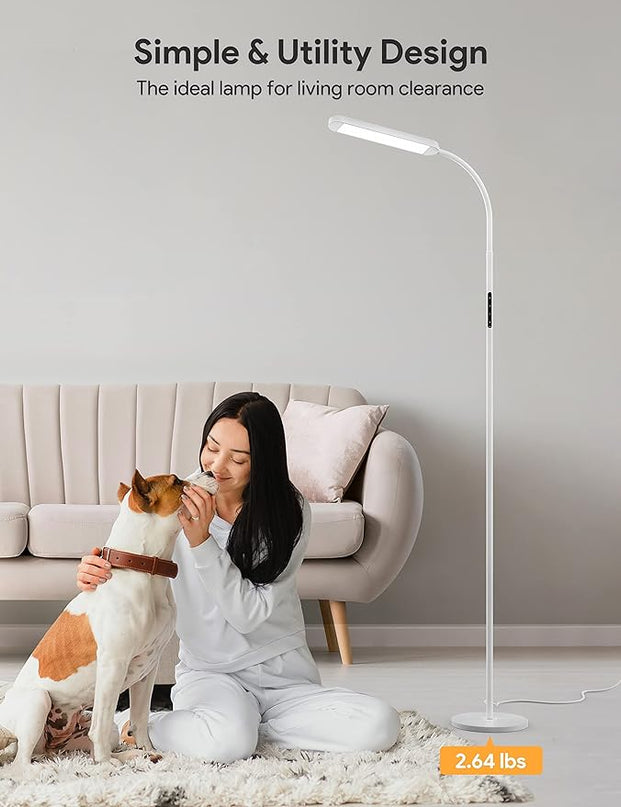 MediAcous Floor Lamp, LED Floor Lamp with Remote, 5 Colors & 5 Brightness & Stepless Adjustable Standing Lamp Work with Wall Switch,1H Timer, Memory Function, Gooseneck for Living Room Bedroom, White - LeafyLoom