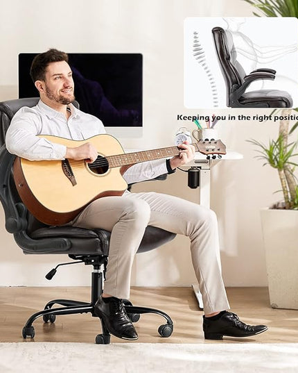 Office Chair - Ergonomic Executive Computer Desk Chairs with Adjustable Flip-up Armrest, Swivel Task Chair with Lumbar Support, Strong Metal Base, PU Leather, Brown - LeafyLoom