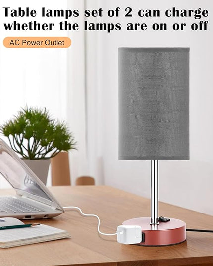 ZJOJO Table Lamp Bedside Lamps for Bedroom, Lamps for Bedrooms Set of 2 with 3 Way Dimmable Using Rocker Switch Nightstand Lamp Night Lamp with AC 2 Outlets for Living Room/Reading Room - LeafyLoom