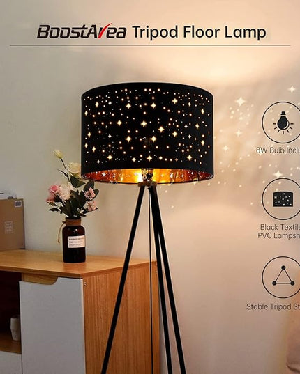 BoostArea Floor Lamp, Tripod Floor Lamp, 8W LED Bulb, Decorative Lamp Shade, Mid Century Standing Lamp for Living Room, Bedroom, Study Room and Office - LeafyLoom