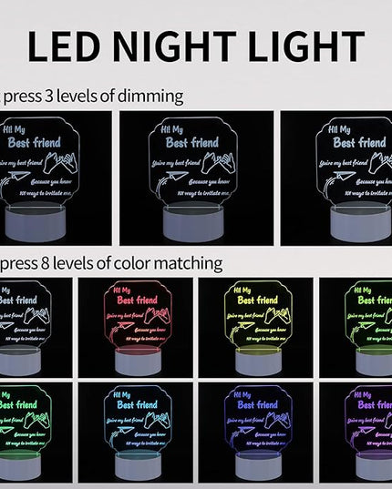 Personalized Gifts for Best Friends: 3D Illusion Lamp Engraved Acrylic LED Rechargeable Night Light with 3 Level Brightness 10 Color Modes-Friend Gifts for Thanksgiving Christmas Birthday - LeafyLoom