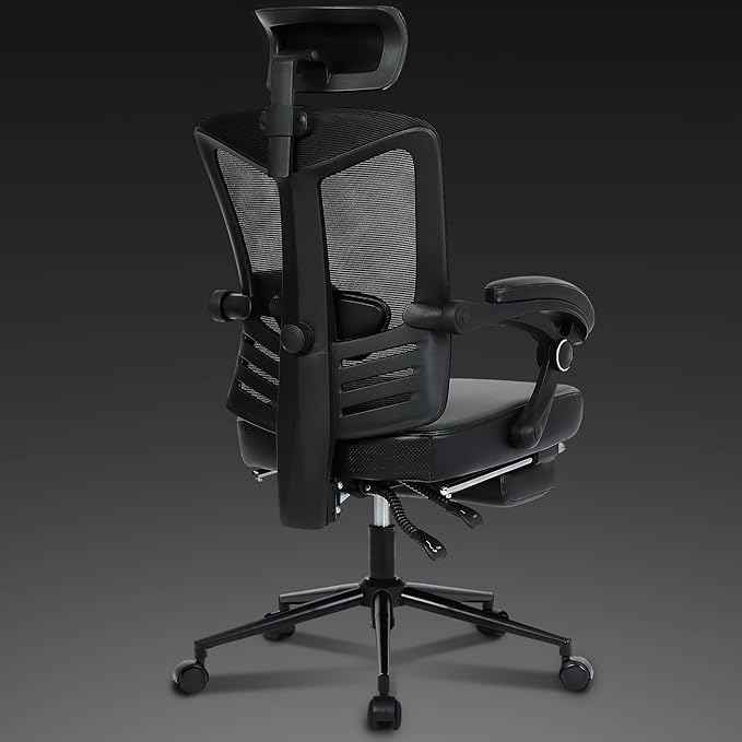 Vonesse Ergonomic Office Chair with Headrest Computer Mesh Office Chair with Footrest Big and Tall Office Chair Adjustable Swivel Rolling High Back Reclining Home Office Desk Chair Black - LeafyLoom