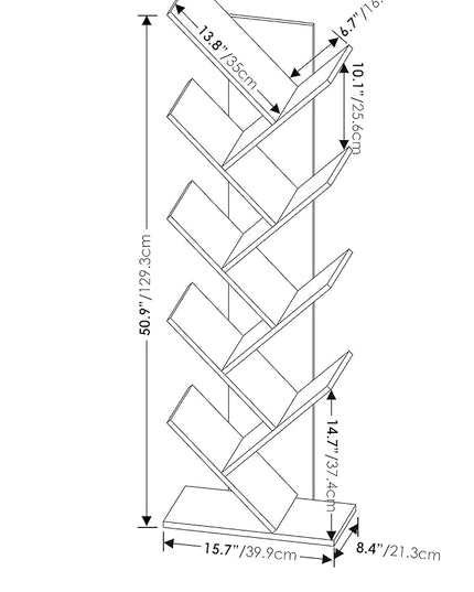 Furinno Bookshelf 9-Tier Floor Standing Tree Bookcase, Espresso - LeafyLoom