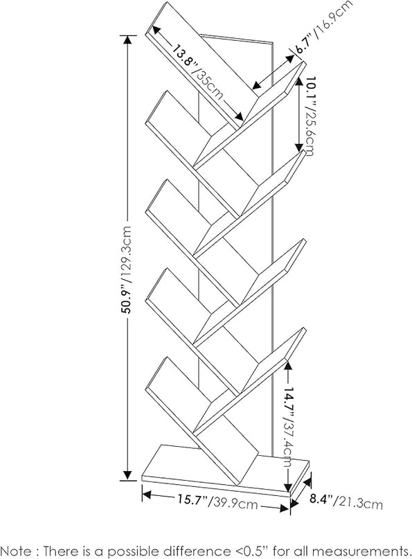 Furinno Bookshelf 9-Tier Floor Standing Tree Bookcase, Espresso - LeafyLoom