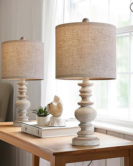 BOBOMOMO Tradition 20" Rustic Table Lamp Set of 2 for Living Room Bedroom Bedside Desk Lamps Bedroom Nightstand Vintage Lamps Linen（suitable for decorating small areas） - LeafyLoom