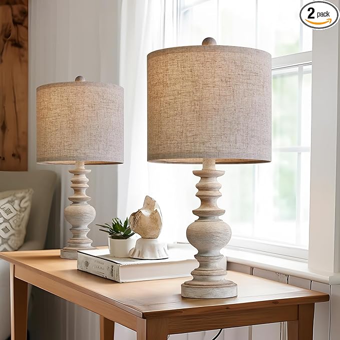 BOBOMOMO Tradition 20" Rustic Table Lamp Set of 2 for Living Room Bedroom Bedside Desk Lamps Bedroom Nightstand Vintage Lamps Linen（suitable for decorating small areas） - LeafyLoom