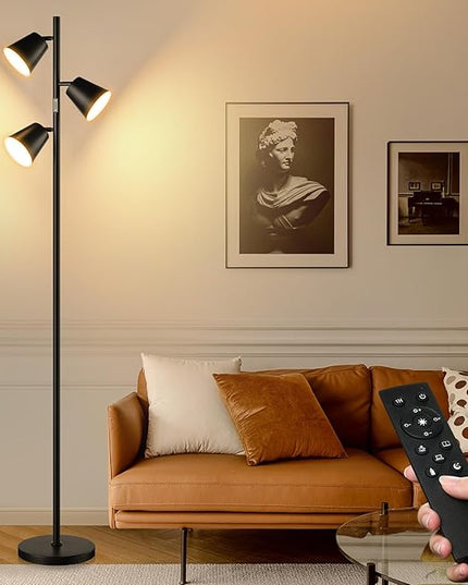 [2024 New]Dimmable LED Floor Lamp with Remote & Touch Control, 3 x 800LM Modern Tree Standing Lamp, 4 Color Temperatures, 3 Rotatable LED Light Floor Lamps for Living Room Bedroom Office-Matte Black - LeafyLoom