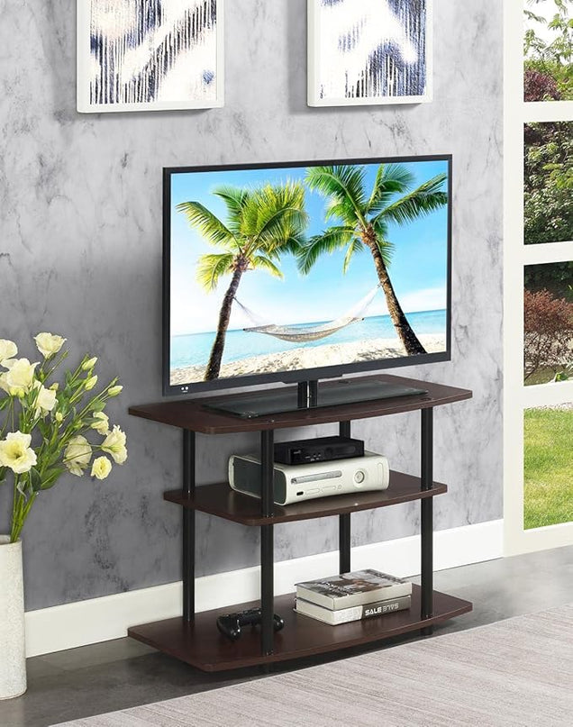 Convenience Concepts Designs2Go 3 Tier TV Stand, 31.5", Espresso/Black Poles - LeafyLoom