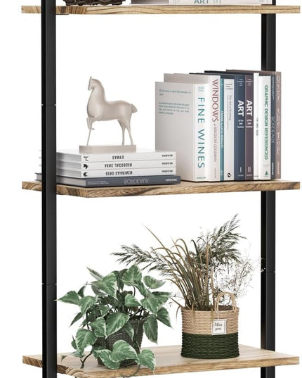 5-Tier Bookshelf Solid Wood Ladder Shelf, Narrow Book shelf Display Shelf, Wooden Ladder Shelf Bookcase, Wall Mount Ladder Shelf, Storage Rack for Living Room, Bedroom, Industrial Style, Rustic Brown - LeafyLoom