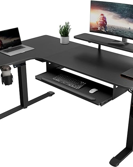 EUREKA ERGONOMIC Standing Desk (61"x43")- L Shaped Desk with Keyboard Tray Adjustable Height Sit Stand Computer Desk Corner Gaming Ergo Desk w Memory Presets, Monitor Stand, LED/USB/Dual Motor, Left - LeafyLoom