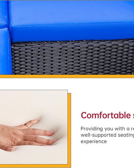 FDW 5 Pieces Patio Furniture Sets Outdoor Sectional Sofa Wicker Chair Rattan Conversation Set for Outdoor Backyard Porch Poolside Balcony Garden Furniture with Coffee Table,Blue Cushion - LeafyLoom