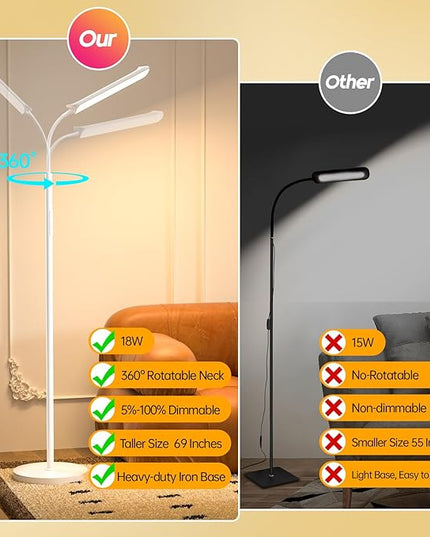 LED Floor Lamp, 18W Super Bright Floor Lamp for Living Room, Adjustable Stepless Colors & Brightness Gooseneck Standing Lamp, Eye Caring Reading Light with Remote& Touch Control for Bedroom Office - LeafyLoom