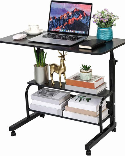Adjustable Height Mobile Computer Desk for Small Space Rolling Desk with Wheels Desk Home Office Study Desk Portable for Bedrooms Work Desk Size 31.5x15.7 Inch Black with Storage Gaming Table B - LeafyLoom
