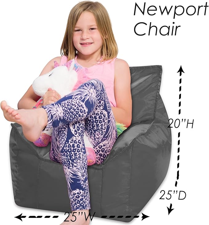 Posh Creations Bean Bag Chair Structured Comfy Seat Use for Gaming, Reading and Watching TV, Newport, Charcoal Gray - LeafyLoom