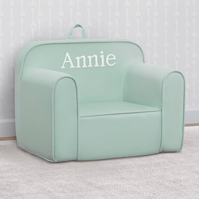 Delta Children Personalized Cozee Chair - Customize with Name – Foam Kids Chair for Ages 18 Months and Up, Sage - LeafyLoom