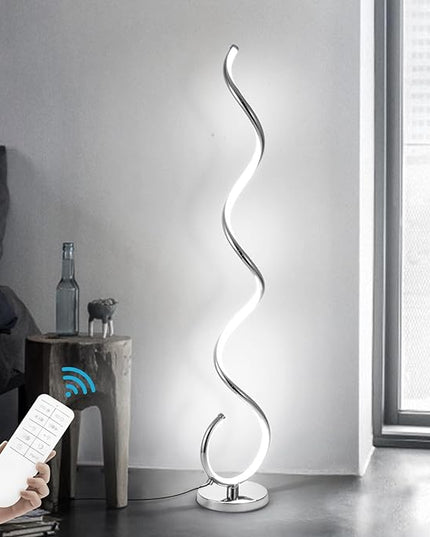 Spiral LED Floor Lamp for Living Room,40W Modern Floor Lamps with Remote Control, 3 Colors Stepless Dimmable Floor Standing Lamp Reading Corner Floor Tall Lamp for Bedroom Office - Chrome - LeafyLoom