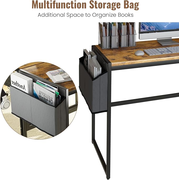 DKLGG Computer Desk 39" Home Office Desk Laptop Study Table Workstation with A Storage Bag and Headphone Hook Retro Industrial Design Small Computer Desk for Teens, Brown - LeafyLoom