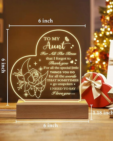Aunt Birthday Gifts from Niece Nephew, to My Aunt Acrylic Engraved Night Light with Base for Aunt Mother's Day Thanksgiving Birthday Christmas Gifts - LeafyLoom