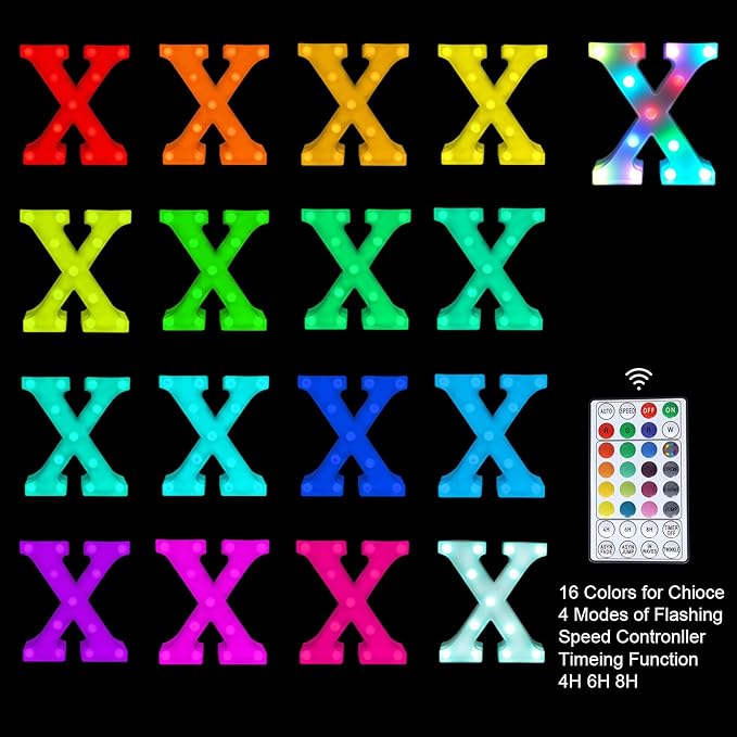 Letter LED Lights, 16 Colors Changing LED Marquee Letter Lights, Dimmable Night Lights for Wedding, Birthday, Holiday, Party, Bar, Christmas Decoration,Dorm Room Decor Multicolor X - LeafyLoom