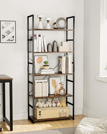 OTK 5 Tier Bookshelf, Tall Bookcase, Office Shelf Storage Organizer, Modern Book Shelf for Living Room, Bedroom, and Home Office, Vintage - LeafyLoom
