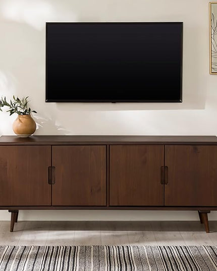 Walker Edison Genia Mid-Century Modern Solid Wood Stand for TVs up to 65 Inches, Walnut - LeafyLoom