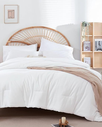 Full Size Comforter White Modern 3PCS Microfiber Full Size Comforter Sets for All Season Comforter for Men, Women and Girls Soft Lightweight Bed Comforter Set - LeafyLoom