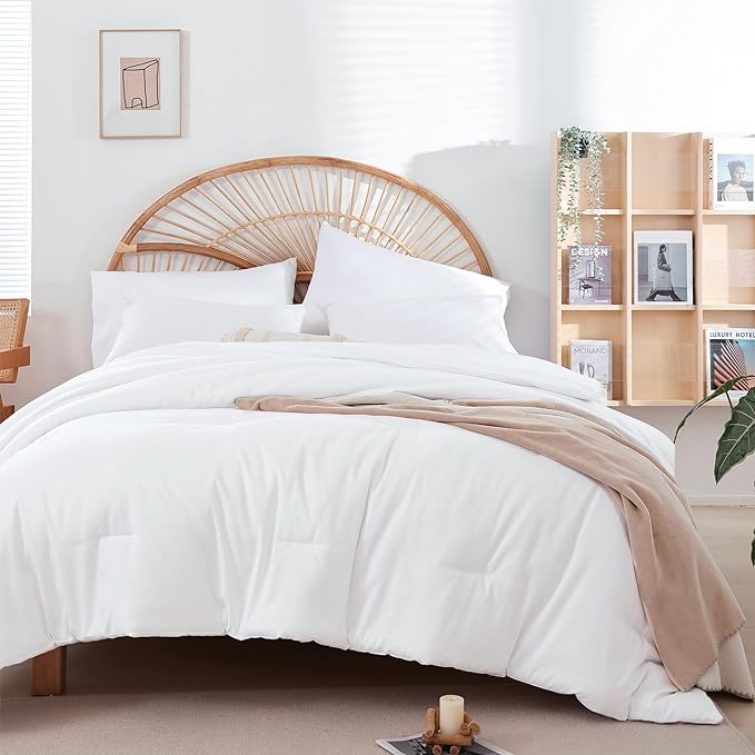 King Size Comforter Set Soft Microfiber 3 Piece Comforters Set for Men, Women and Girls White Lightweight Alternative Comforter for All Season (1 Comforter, 2 Pillowcases) - LeafyLoom