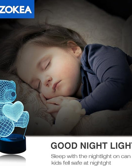 Night Light 3D lamp 7 Colors Changing Nightlight with Smart Touch & Remote Control 3D Night Light for Kids or as Gifts for Women Kids Girls Boys (Teddy Bear) - LeafyLoom