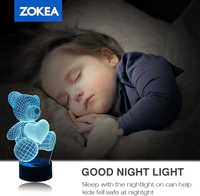 Night Light 3D lamp 7 Colors Changing Nightlight with Smart Touch & Remote Control 3D Night Light for Kids or as Gifts for Women Kids Girls Boys (Teddy Bear) - LeafyLoom