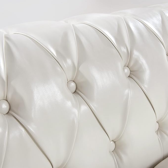 3-Seaters Living Room Clasic Chesterfield Sofa Couch Button Tufted PU Leather Upholstered Sofa&Couch with Luxury Roller Armrest Soild Wood Legs Movable Cushions & Nailhead Decor - LeafyLoom