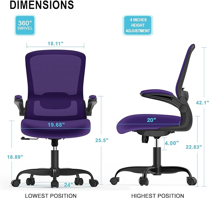 Office Chair, Ergonomic Desk Chair with Adjustable Lumbar Support, High Back Mesh Computer Chair with Flip-up Armrests-BIFMA Passed Task Chairs, Executive Chair for Home Office - LeafyLoom