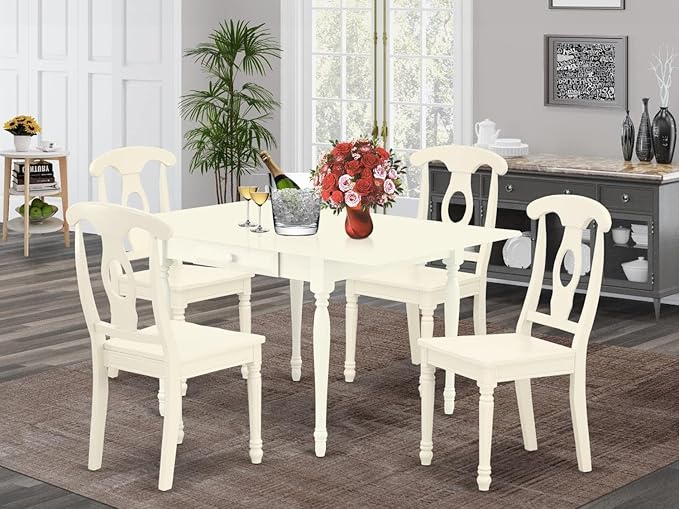 East West Furniture MZKE5-LWH-W Monza 5 Piece Room Furniture Set Includes a Rectangle Kitchen Table with Dropleaf and 4 Dining Chairs, 36x54 Inch - LeafyLoom