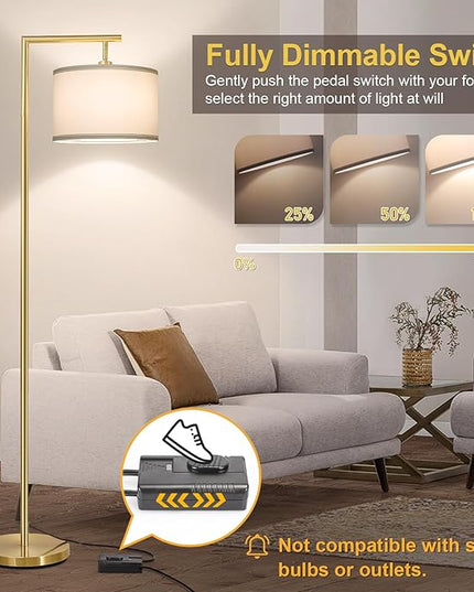 Boncoo Gold Floor Lamp, Montage Modern Standing Lamp with Flexible Lamp Head, Dimmable Floor Lamp for Living Room Tall Over Couch Reading Light for Bedroom, Office, 9W LED Bulb Included - LeafyLoom