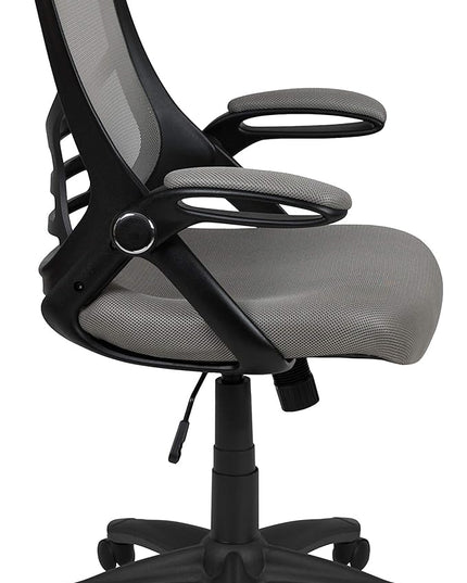 Flash Furniture Porter High-Back Swivel Office Chair with Adjustable Lumbar Support and Seat Height, Ergonomic Mesh Desk Chair with Flip-Up Armrests, Gray/Black - LeafyLoom