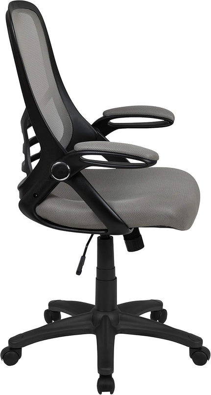 Flash Furniture Porter High-Back Swivel Office Chair with Adjustable Lumbar Support and Seat Height, Ergonomic Mesh Desk Chair with Flip-Up Armrests, Gray/Black - LeafyLoom
